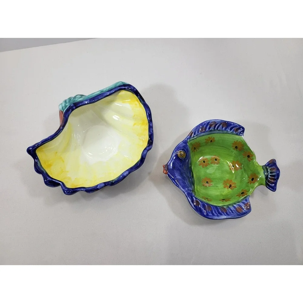 Ciao Italya Bellini Clam Shell Fish Bowl Set Hand Painted Italian Coastal Decor,